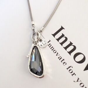 Silver 36" Long Faced Cristal Sweater
Necklace Black